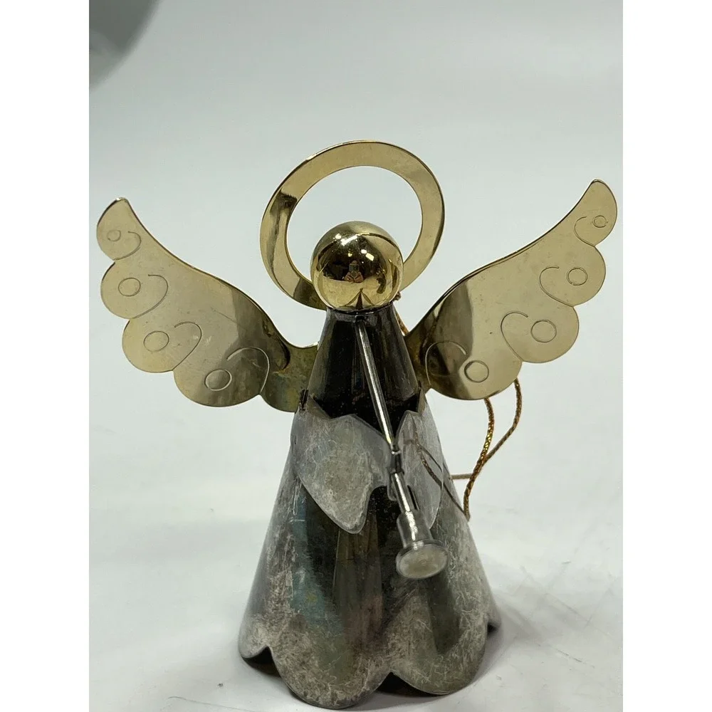 Metal Angel Ornaments Vintage Silver Color Metal Made In Taiwan Color tarnishing